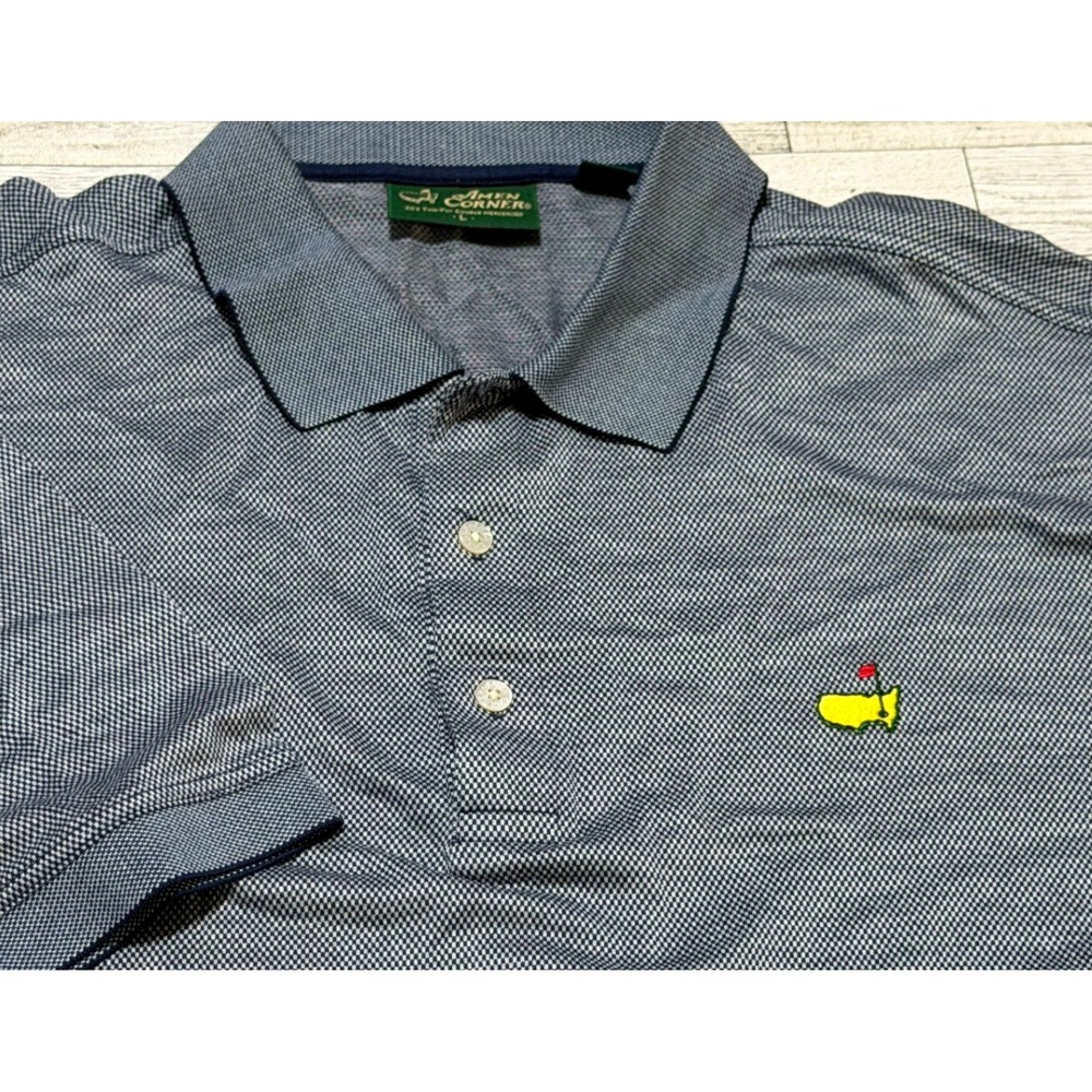 Amen Corner Masters Golf Polo Shirt Mens Large Blue White Mercerized Cotton L